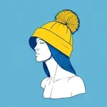 blue chullo-style hat with yellow poofball image